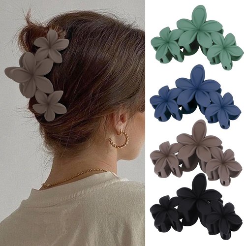 Hawaiian Flower Hair Clips Large Matte Hair Claw for Women Non-Slip Strong Hold Clips for Thick Hair, Hair Accessories,Brown,Black,Dark Blue