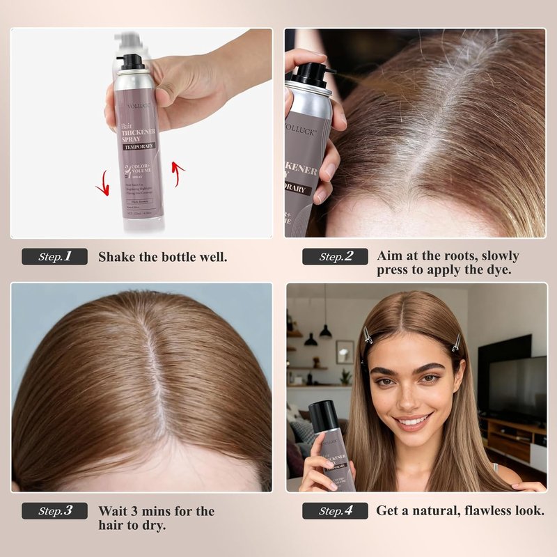 VOLLUCK Root Touch Up Hair Color Spray - Ammonia-Free Grey Coverage for Men & Women | Quick Drying Black