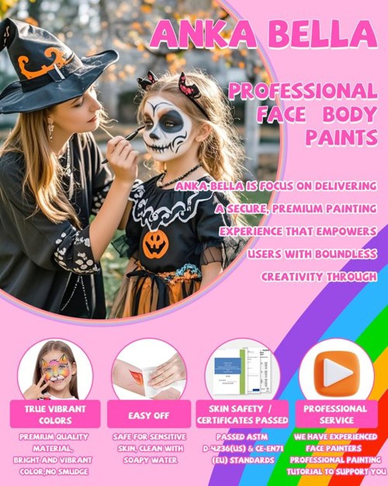 Anka Bella Professional Water Activated Rainbow Cake Face Paint（Pink Yellow）50gm,Hypoallergenic, Non-Toxic,Face Body Painting Makeup