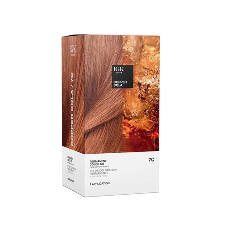IGK Permanent Hair Dye Color Kit - 7C Copper Cola | Dark Coppery Blonde | 100% Gray Coverage, Strengthens & Adds Shine