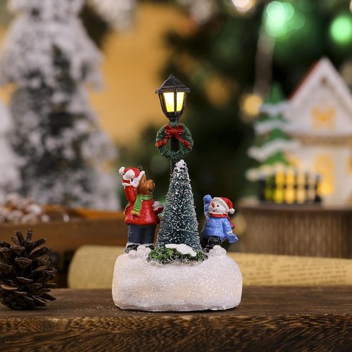 Skiennix Christmas Figurines - LED Light Deer & Snowman Ornaments for Winter Home Decor | Xmas Table Decoration