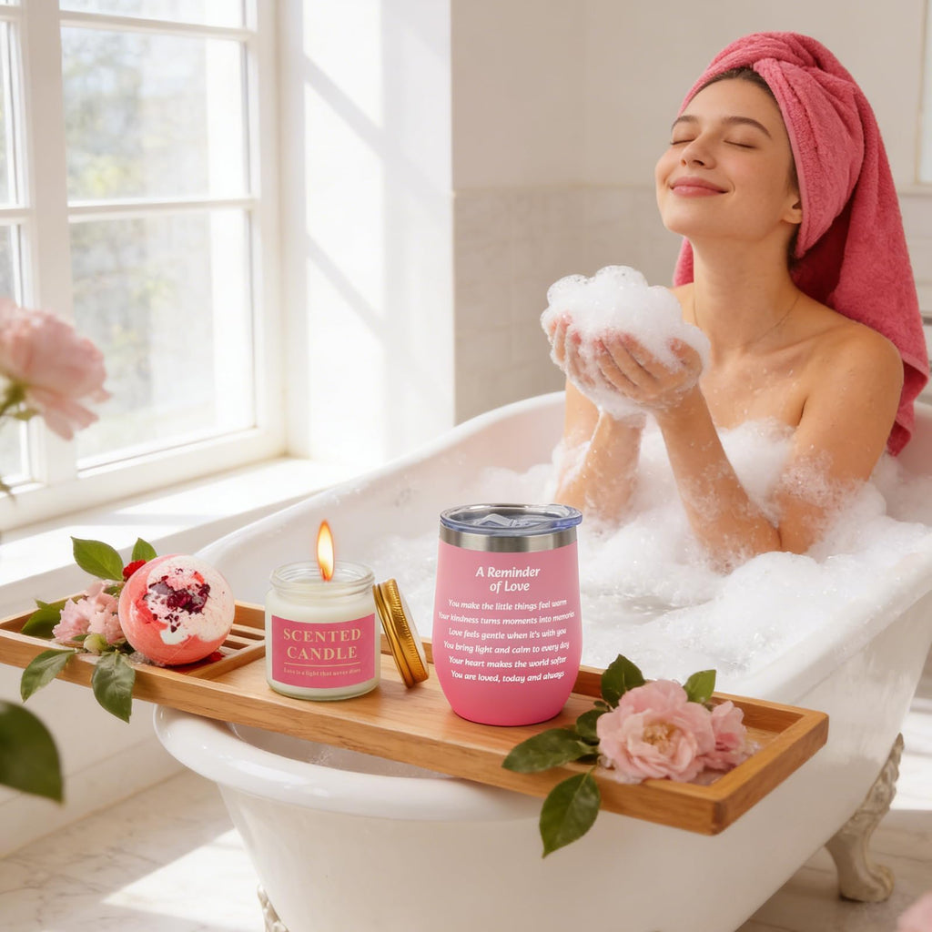 Valentines Day Gifts for Her, Birthday Gifts Set for Women, Unique Self Care Gift Basket With Thermos Cups, Heart Handmade Soap, Eye Masks, Galentines Gifts for Wife Girlfriend Mom Sister Daughter