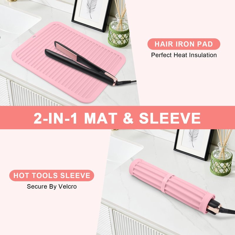 WRORUNER Oversize Silicone Heat Resistant Mat, Professional Hot Hair Tools Mat for Curling Iron, Flat Iron, Hair Straightener, Portable Hot Pad Cover with Velcro for Travel Home Salon(14.2" x 11.0")