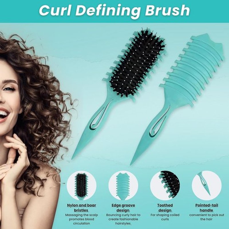 Skiennix Curl Defining Brush - Effortless Detangling & Styling Tool for Curly Hair | Reduces Frizz, Green