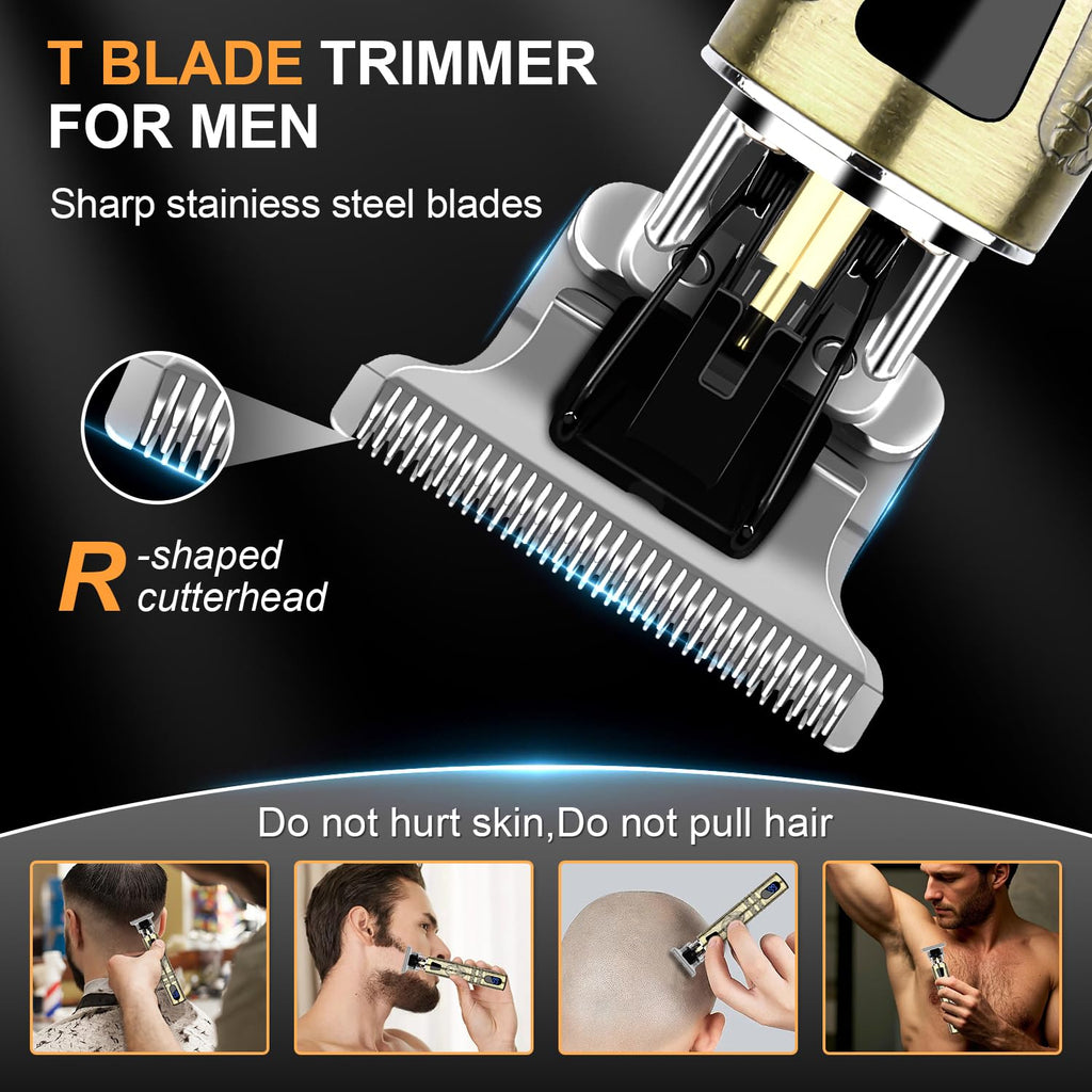 LQT Professional Barber Kit for Men, Cordless Hair Clipper, Trimmer & Shaver Set with LED Display, USB-C Rechargeable Battery,Low Noise,Grooming Gift for Husband, Father, Boyfriend (Bronze)