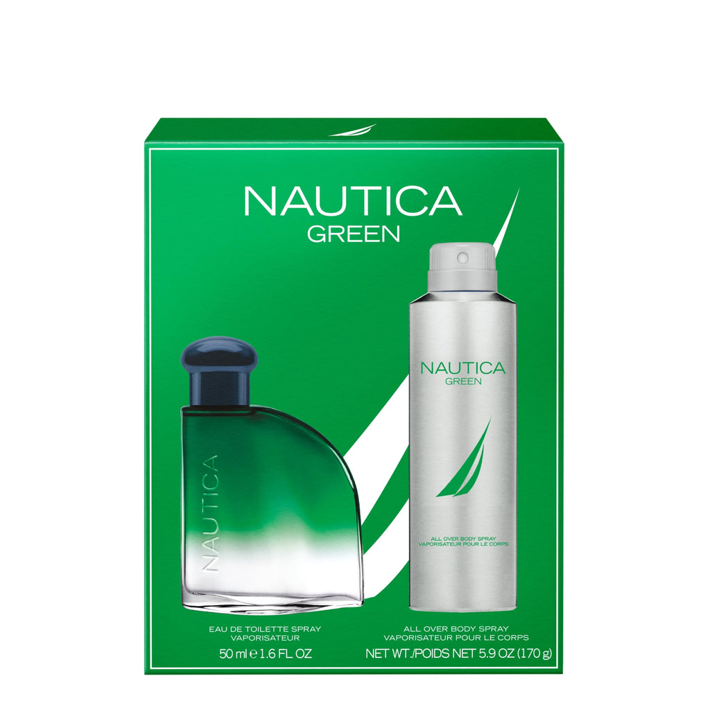 Nautica Color Green Giftset 1.6 fl oz EDT + 5.9 oz Deodorizing Body, Woody Fougere, Notes of Ginger, Geranium and Vetiver, Men's Duo Pack, Long Lasting, Everyday Fragrance