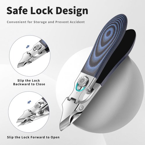 Safety Lock Cuticle Nippers for Home Manicure, G10 Handle Cuticle Trimmer for Pedicure Kit, Nail Care Tool for Seniors (Oval Blue D)