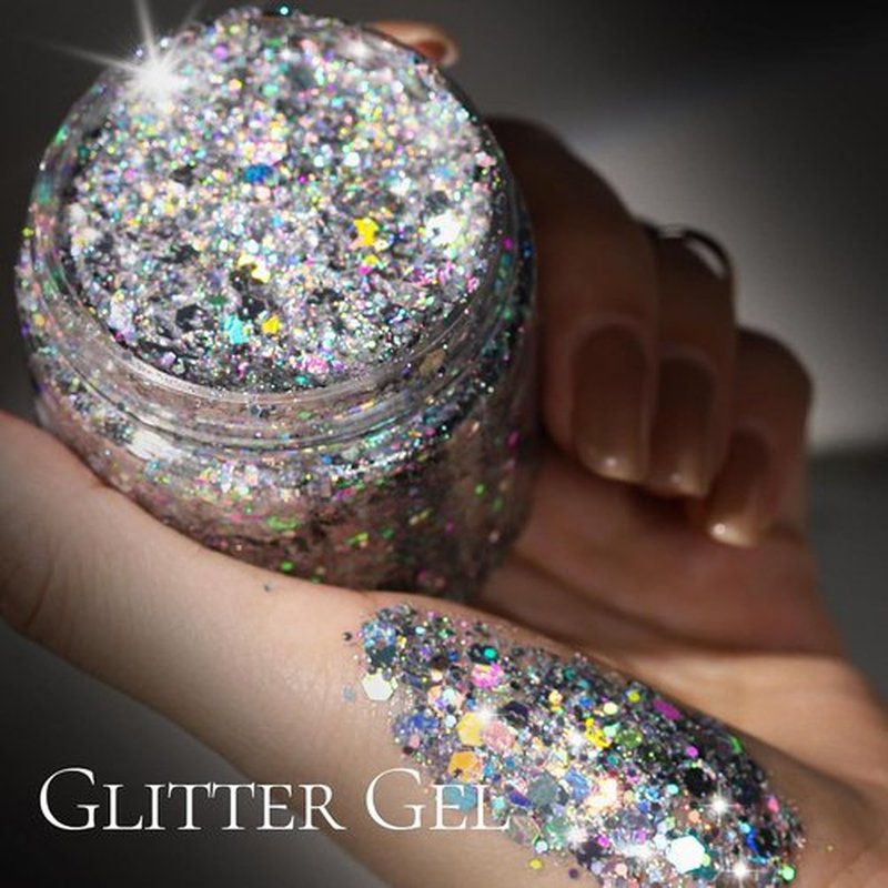 Teenitor Body Glitter Gel - Holographic Chunky Makeup for Face, Hair & Eyes | Silver