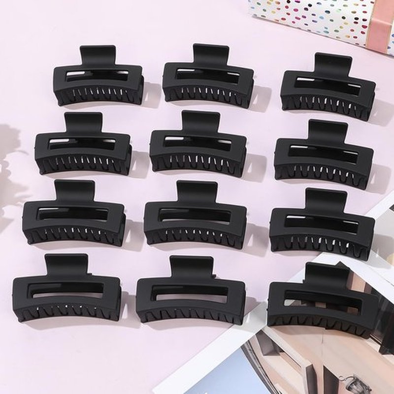 Sisiaipu 3.5 Inch Medium Hair Claw Clips 12 Pcs Square Claw for Thick and Thin Hair Rectangular Rectangle Hair Clips Jaw Clips Bulk Hair Accessories for women and Girls (Black)