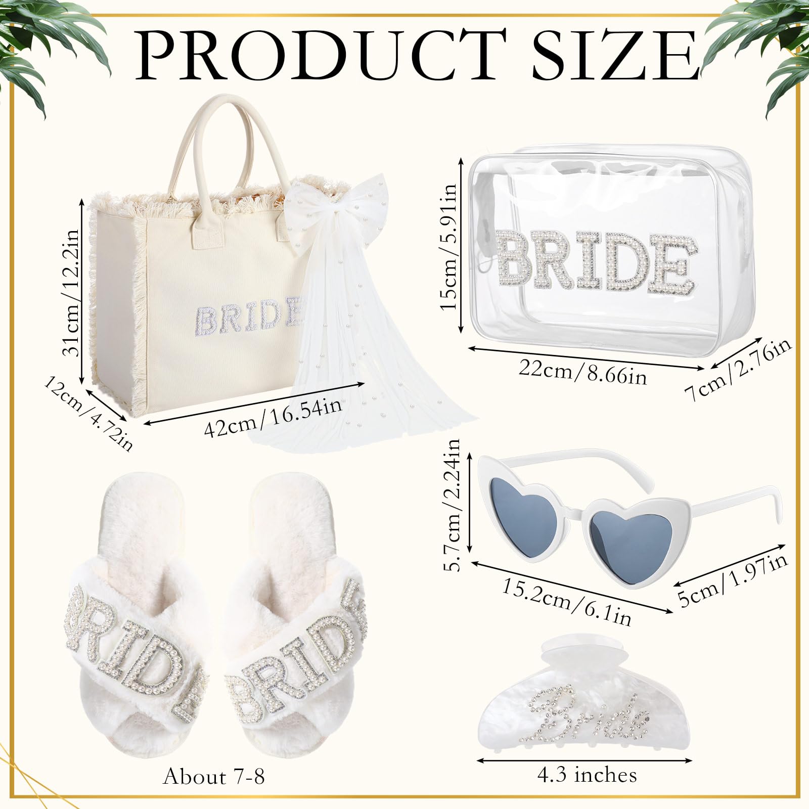 Blosssound 5 Pcs Bride Gifts Set Include Bride Bag Cosmetic Bag Sunglasses Slippers Hair Clip for Bridal Shower Engagement Weddings Bachelorette Party