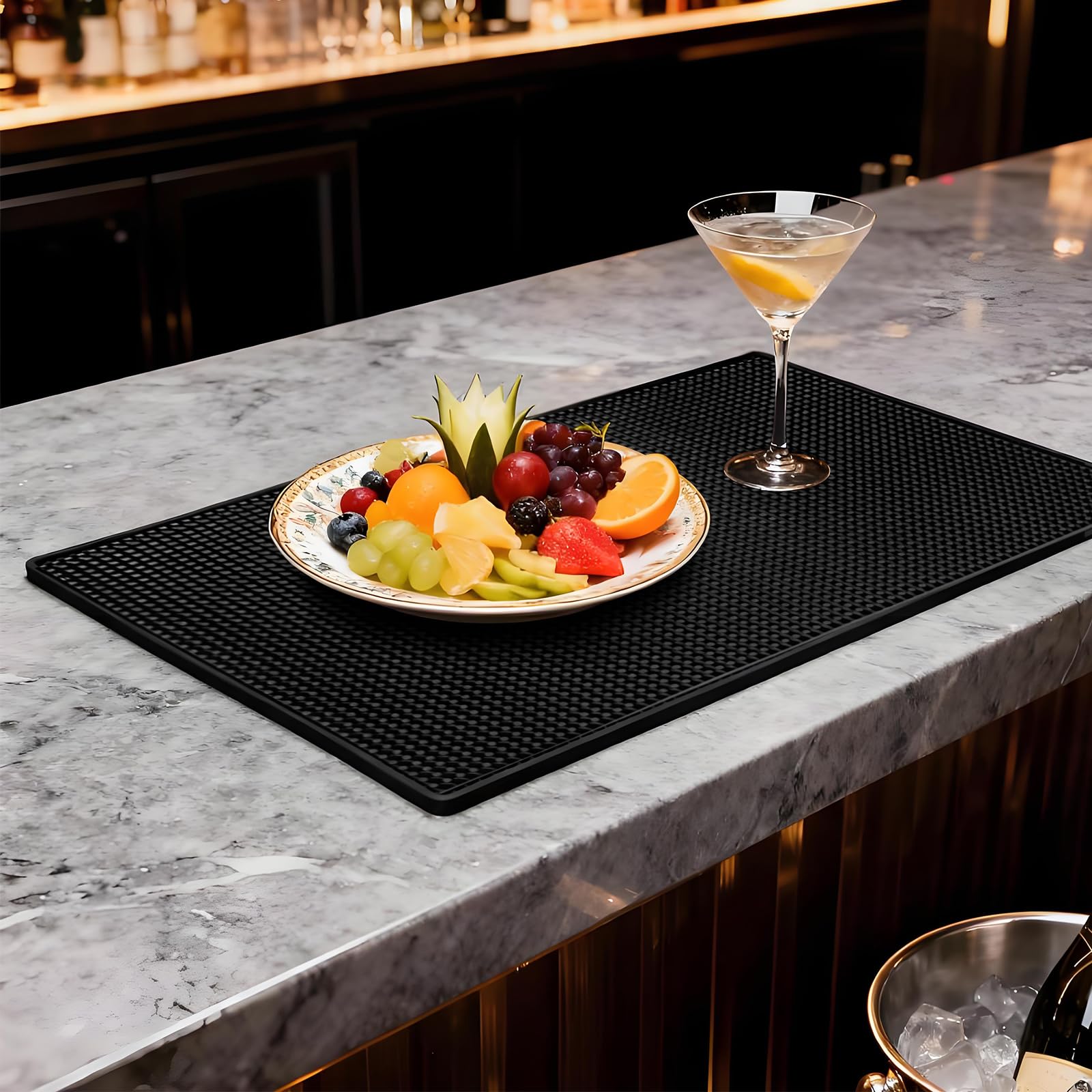 Jibrelxion 2 Pack Rubber Bar Mats for Countertop, 18" x 12" Dish Drying Spill Mat, Coffee Bar Mats Accessories for Cocktail Service in Bartending, Home, Kitchen, Restaurants, Black