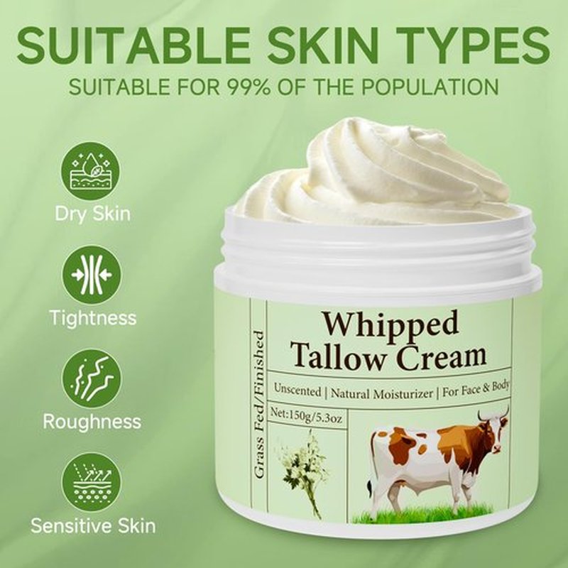 mkzea Beef Tallow for Skin, Beef Tallow, Grass Fed Beef Tallow, Whipped Beef Tallow for Face Moisturizer for All Purpose Tallow Balm, 2 packs