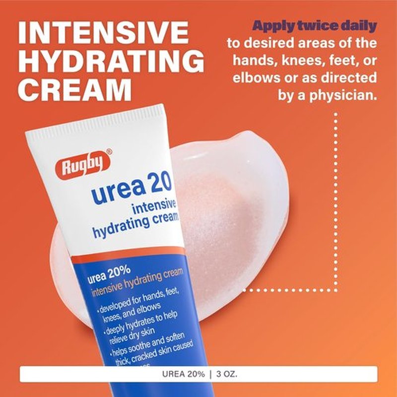 Rugby Urea 20% Intensive Hydrating Cream - Deep Moisture for Feet, Hands, Knees & Elbows - 3 Oz