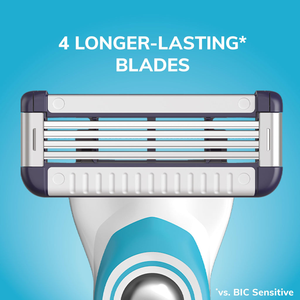 BIC EasyRinse Sensitive Anti-Clogging, Refillable Men's Razors With 4 Blades, 1 Handle and 9 Refill Razor Cartridges Razor Kit