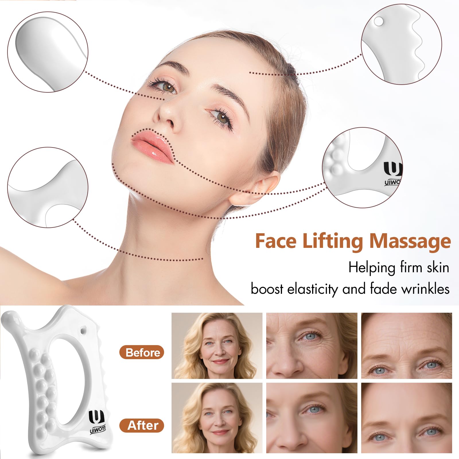 6-in-1 Ceramic Body Gua Sha Facial Tools | Lymphatic Drainage Tool, Face Sculpting Tool & Acupressure tool | Body Guasha | Trigger Point Massage Tool for Fascia Massage and Cellulite,Spring Skin Care