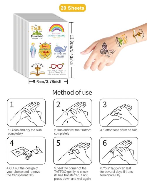 132 Pieces Bible Verse Religious Christian Temporary Tattoos Stickers,20 Sheets Bible Themed Tattoos Stickers Party Decoration Supplies for Adults