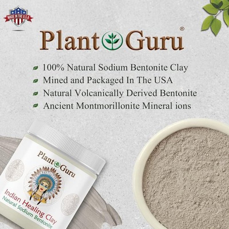Plant Guru Sodium Bentonite Clay Powder 5 lbs. Bulk Wholesale 100% Natural Indian Healing Clay - Deep Pore Cleansing Facial And Body Mask - Detox Clay for Face, Hair, Acne, and Bath.