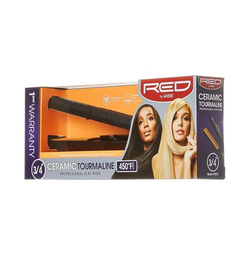 Kiss Products Red Ceramic Tourmaline Flat Iron - 0.75 Inch Professional Styling Tool
