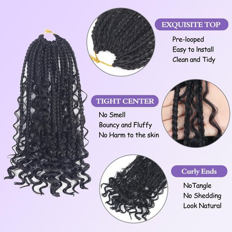 Mebeli Goddess box braids Crochet Hair,10inch Pre Looped Crochet Boho Braids with curly Ends,8pcs Boho Box Braids Crochet Hair Extensions for Black Women