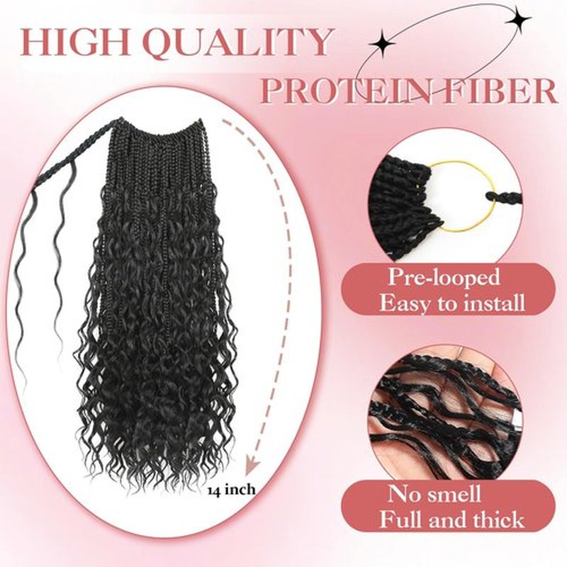 9 Packs Boho Box Braids Crochet Hair 14 Inch Pure Protein Fiber Similar to Human Hair Goddess Box Braids Crochet Hair With Curly Ends Pre Looped Bohemian Braid Hair Extension For Women(14 Inch, 1B)