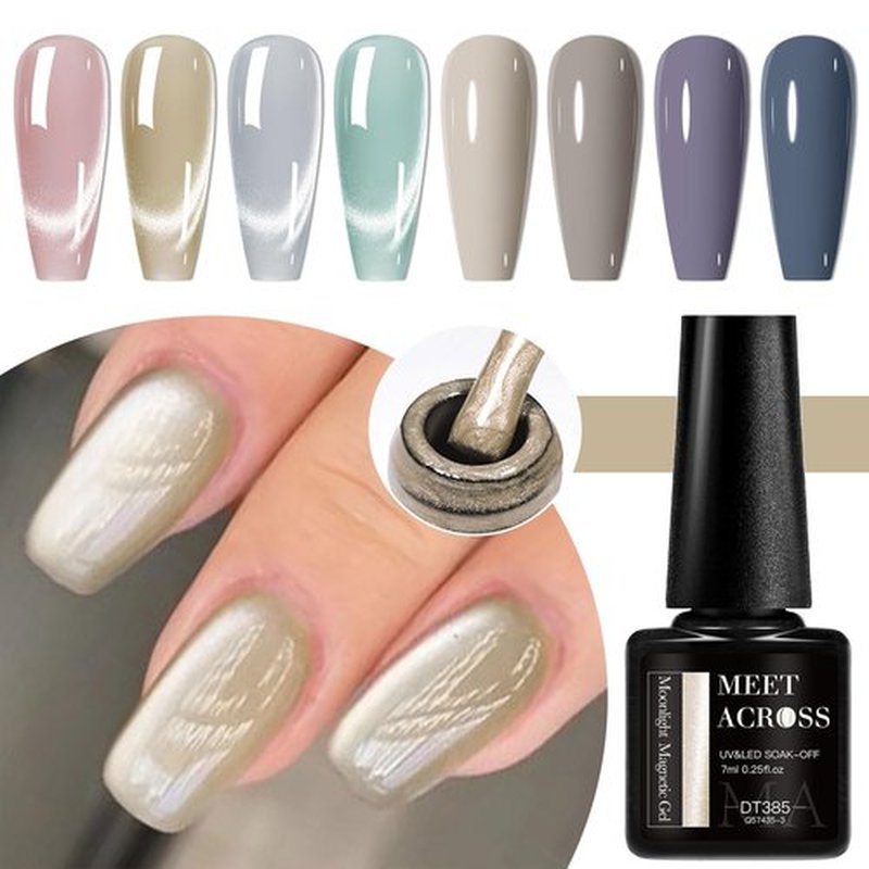 MEET ACROSS 8pcs Gel Nail Polish Set, Soak off UV LED Lamp Gel Nail Polish Cat Eye Set Home Gel Manicure Kit 7ml (Cat Eye + color Gel-3)
