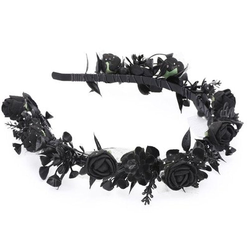 KorViSHOW Black Floral Headpiece - Women's Elegant Lace Foam Rose Headband With Flowers for Hair Accessories, Wedding, Party, Birthday Gift, Photo Props