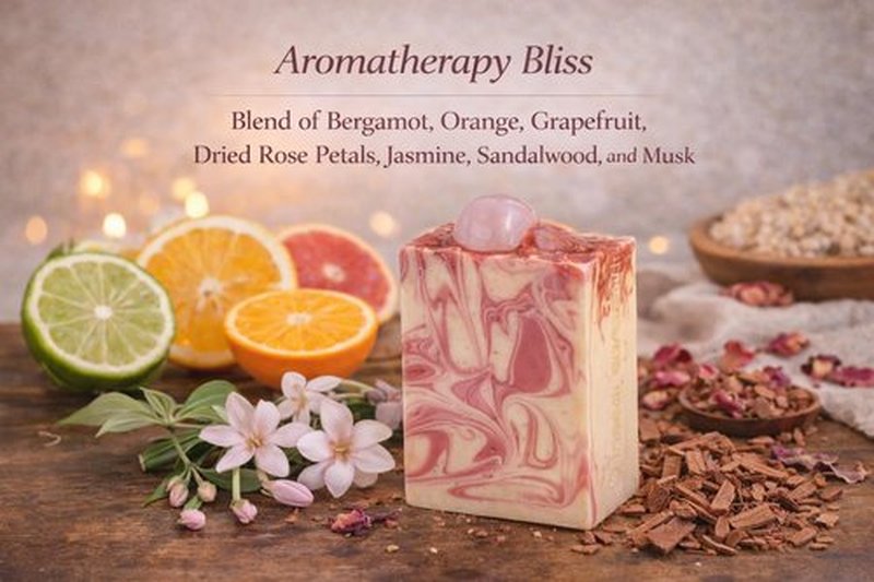 AROMASOFNAT Goat Milk Soap Bar – Handcrafted Rose Quartz Soap, Organic & Natural Moisturizing Body & Face Cleanser (1 Pack) - Perfect Luxury Gift