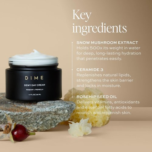 DIME Beauty Dewy Day Cream - Hydrating Anti-Aging Face Moisturizer with Rosehip Oil & Ceramides | 1.7 oz / 50 ml