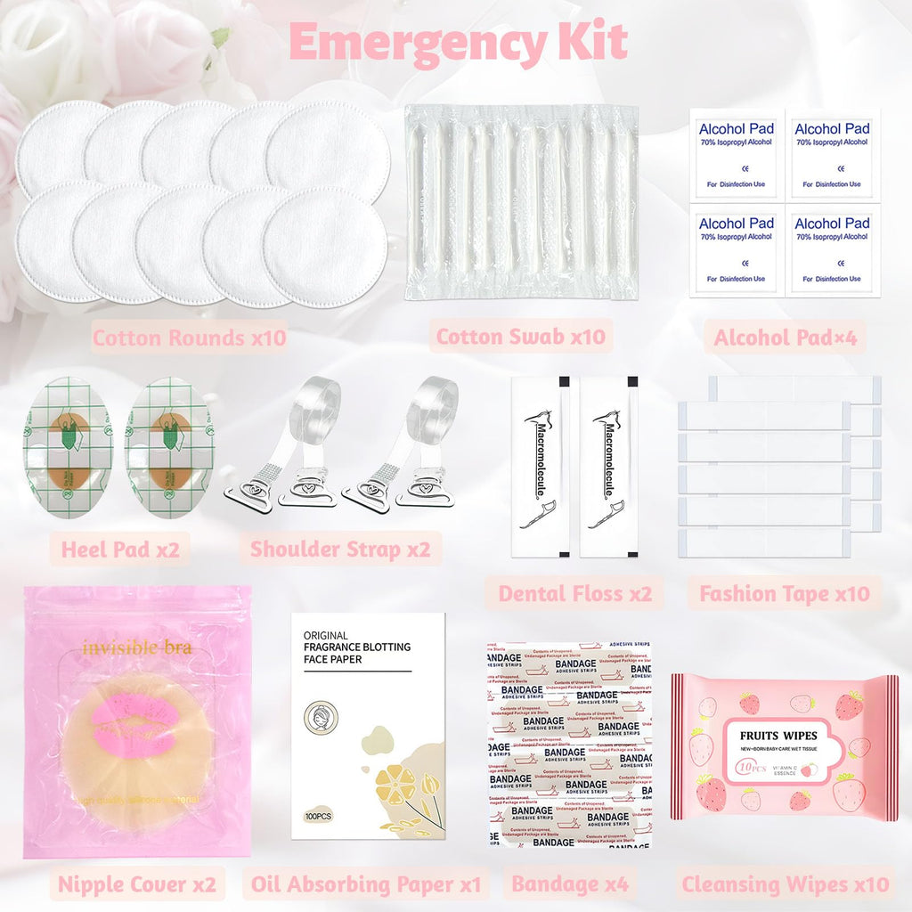 Women's Wedding Emergency Kit for Bride Wedding Survival Set with Makeup Bag, 42 Pc Wedding Daily Travel Essential Items
