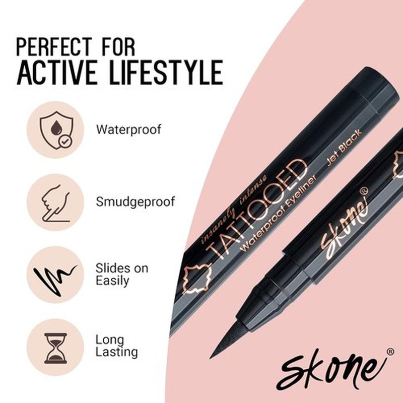 Skone Waterproof Liquid Eyeliner - Long-Lasting & Smudge-Proof - Intense Jet Black Tattooed Pen (0.07oz)