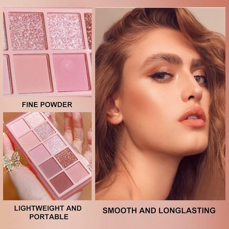 Erinde 10 Colors Eyeshadow Palette - Ultra-Blendable Matte & Shimmer Eye Shadow | High Pigment Rose Pink with Brush