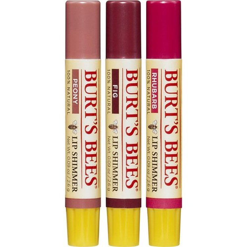 Burt's Bees Kissable Color Lip Shimmer Holiday Gift Set - 3 Warm Shades in Peony, Fig & Rhubarb