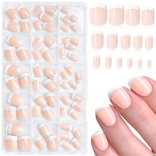 AddFavor 150pcs French Tip Press on Nails Short Square Fake Nails with 15 Sizes, Adhesive Tabs, French Tip Nails Press ons A1crylic Short Acrylic Nail for Women DIY Home Manicure