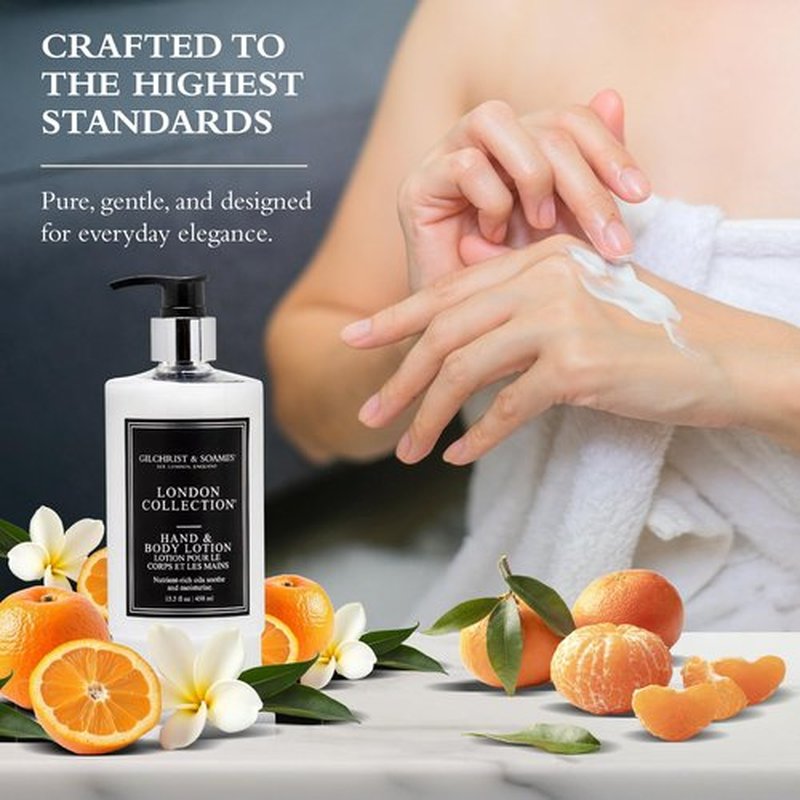 Gilchrist & Soames London Hand & Body Lotion – Natural Moisturizer with Red Tea, Soy, Grape Seed Oil, & Ginkgo – Paraben & Sulfate Free Cream with Crisp, Clean Scent, 15.5 oz Pump