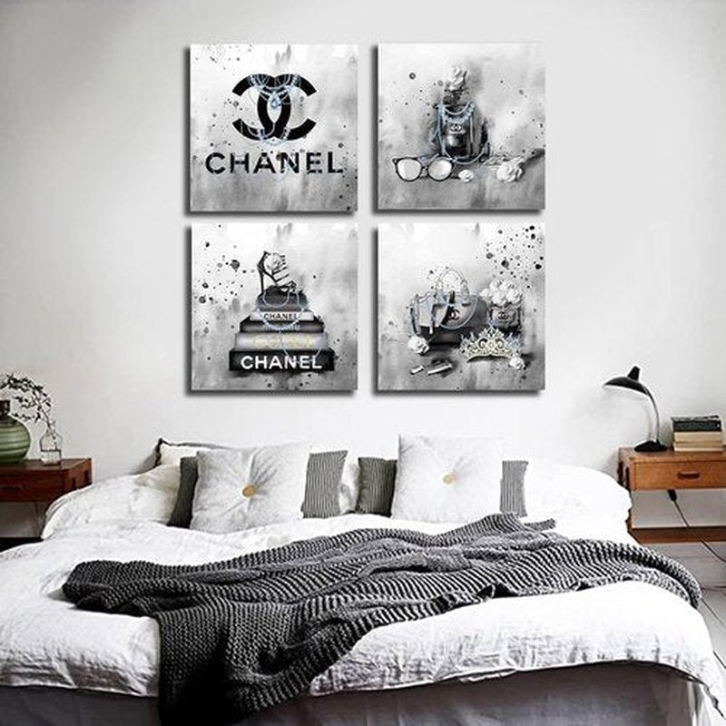 Meetdeceny Bedroom Wall Decor - Black and White Fashion Handbag Art for Teen Girls | 20"x20" Canvas Prints (4 Pieces)