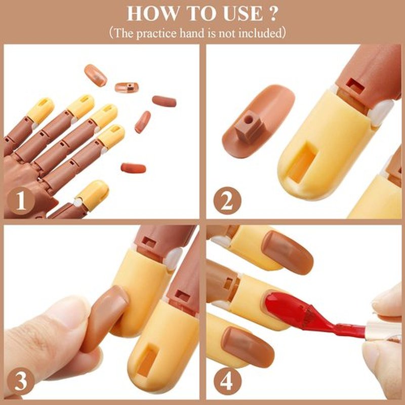 Blulu 400 Pieces Replacement Refill Nail Tips False Fake for Flexible Nail Training Hand Practice Display Manicure Supply DIY (Brown)