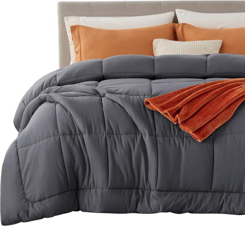 Bedsure Comforter Duvet Insert - All-Season Quilted Cal King Bedding, GentleSoft Down Alternative, Grey 96 x 102 Inches
