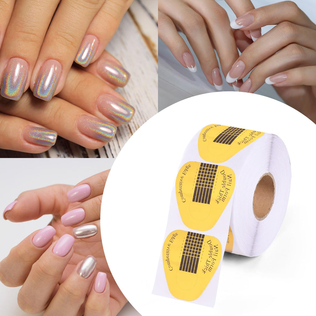 300 Pieces Acrylic Nail Form Sticker Nail Sculpting Forms Golden Horseshoe-shaped Nail Extension Forms for Builder Gel and Acrylic Nails