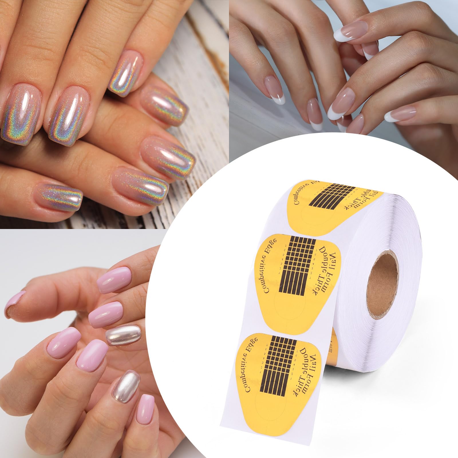 300 Pieces Acrylic Nail Form Sticker Nail Sculpting Forms Golden Horseshoe-shaped Nail Extension Forms for Builder Gel and Acrylic Nails