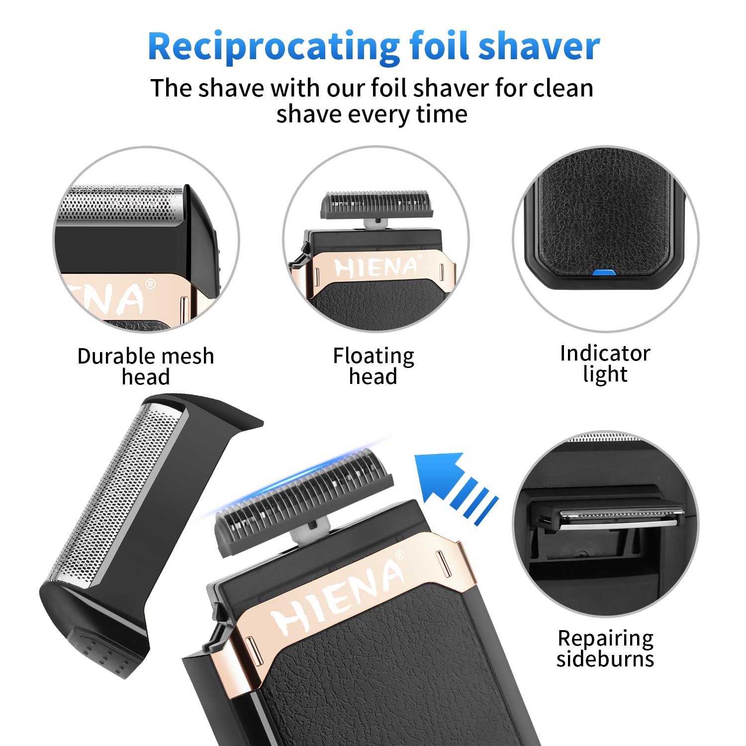 HIENA PRO Hair Clippers for Men Professional, Cordless Barber Clipper and T-Blade Beard/Hair Trimmer Set, Electric Razor Foil Shaver Nose Trimmer Barber Kit, Men's Hair Cutting Kit (249G Set)