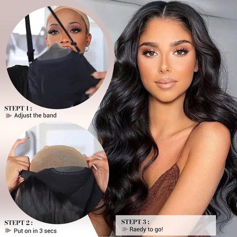AHUFALU 30Inch Wear And Go Glueless Wigs Human Hair Pre Plucked Pre Cut Body Wave Closure Wig 9x6 Lace Front Wigs Human Hair 200% Density Glueless Loose Body Wave Wig For Women Natural Black