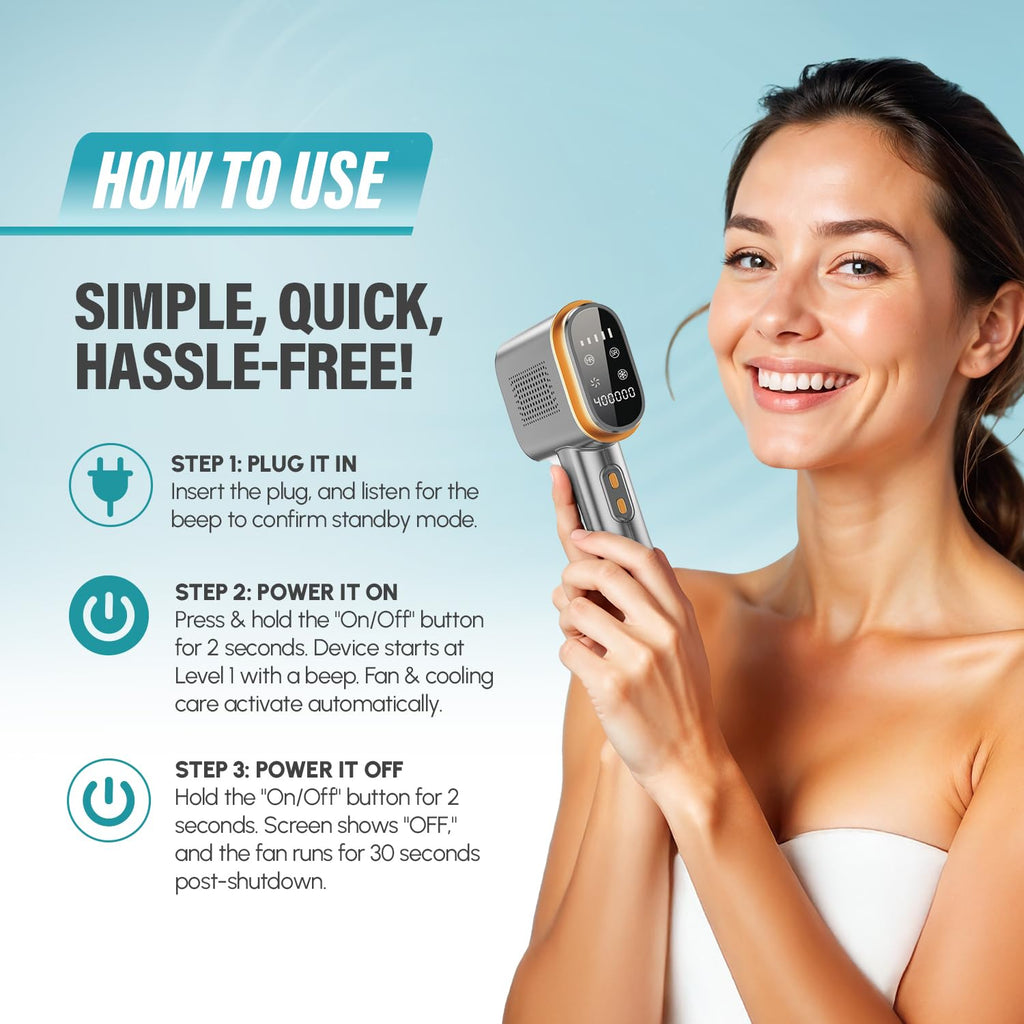 Herbishh At-Home Hair Reduction Handset with Cooling Care, Adjustable Intensity Levels, Dual Mode Personal Grooming Tool for Face & Body, Smooth Skin Light-Based Beauty Tool for Women & Men (Gray)