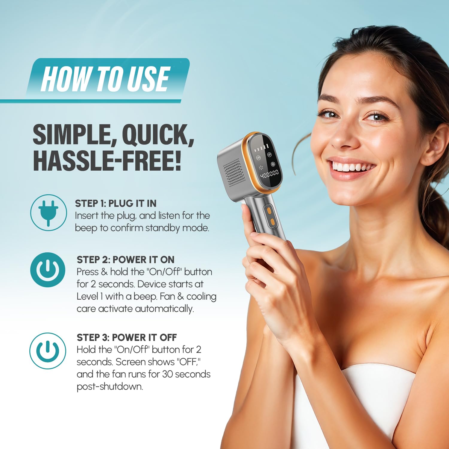 Herbishh At-Home Hair Reduction Handset with Cooling Care, Adjustable Intensity Levels, Dual Mode Personal Grooming Tool for Face & Body, Smooth Skin Light-Based Beauty Tool for Women & Men (Gray)