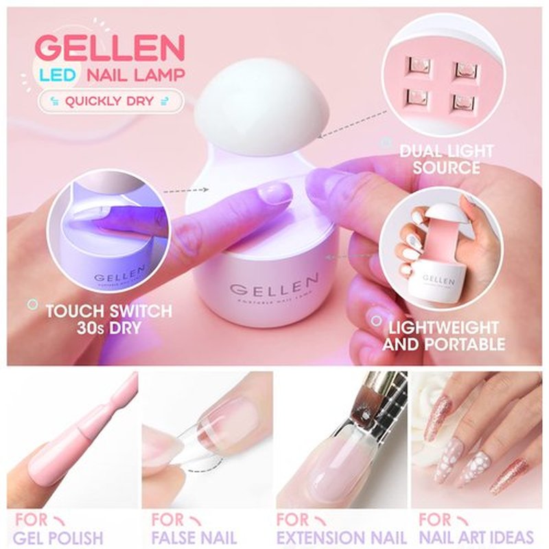 Gellen Gel X Nail Tips and Glue Kit - 240PCS Coffin Tips, 3-in-1 Glue, Portable LED Lamp, Primer, Dehydrator - DIY Nail Art Home Extension Kit