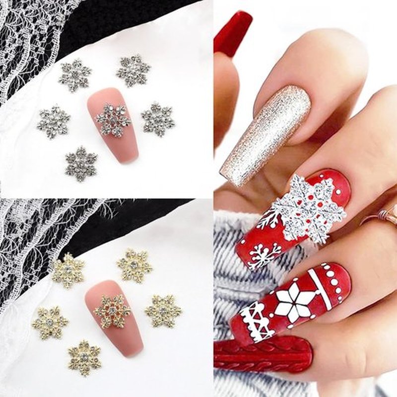 20Pcs Christmas Snowflake Nail Charms and Gems Gold Silver Alloy Snowflake Xmas Nail Art Charms Rhinestone Jewelry for Women DIY Winter Christmas Holiday Party Nail Decoration Supply