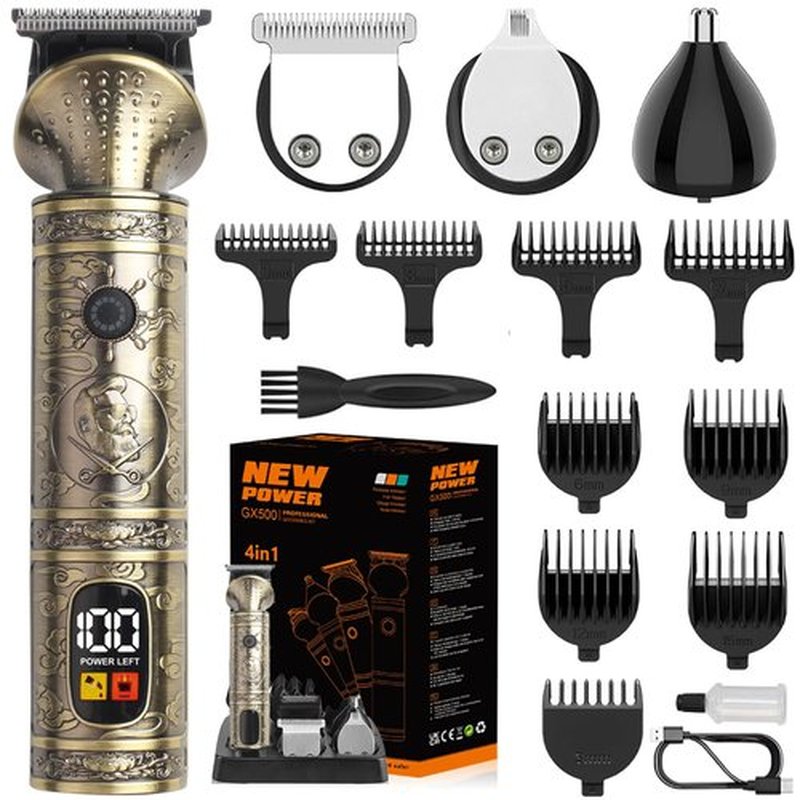 NuvaConx Trimmer Kit Professional Hair Clipper Zero Gapped T-Blade Electric Shaver Razor Nose Body Trimmer for Men Cordless Grooming Kit 4 in 1