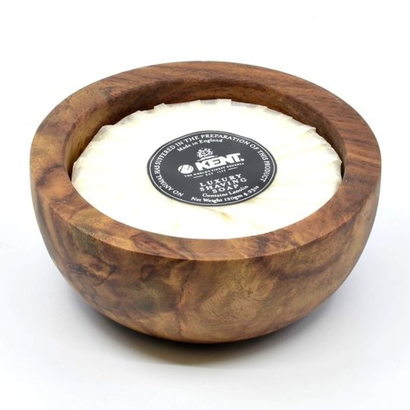 Kent SB6 Men's Shaving Soap Bowl - Dark Oak Wooden Bowl with 4.23 oz Moisturizing Shave Cream | Prevents Irritation & Razor Burn