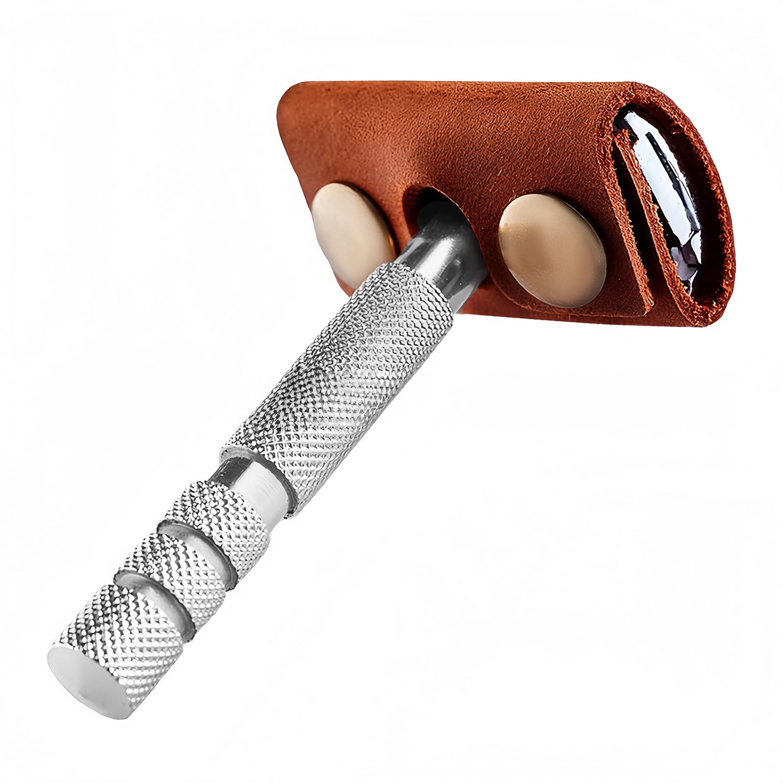 Genuine Cowhide Leather Case for Manual Safety Razor, Double Edge/Butterfly Razor Head Protective Cover, Travel Portable Shaving Razor Accessories (Standard)