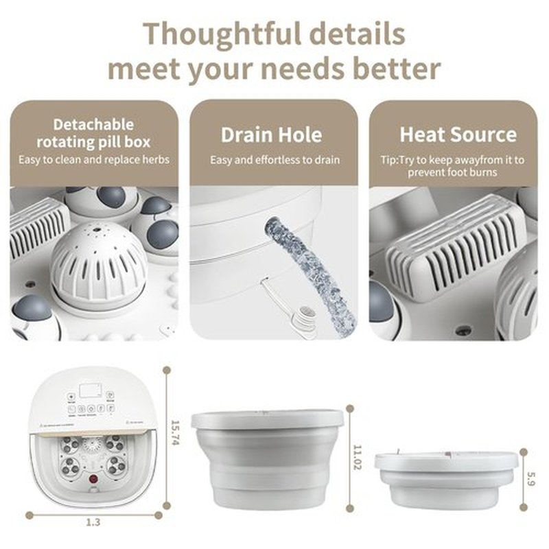 teepten Collapasible Foot Spa Bath Massager with Heat, Pedicure Foot Spa with Bubbles/Timer/Temperature Control, Feet Soak Tub for Home, Office, Relaxation and Stress Relief, Gift for Men and Women