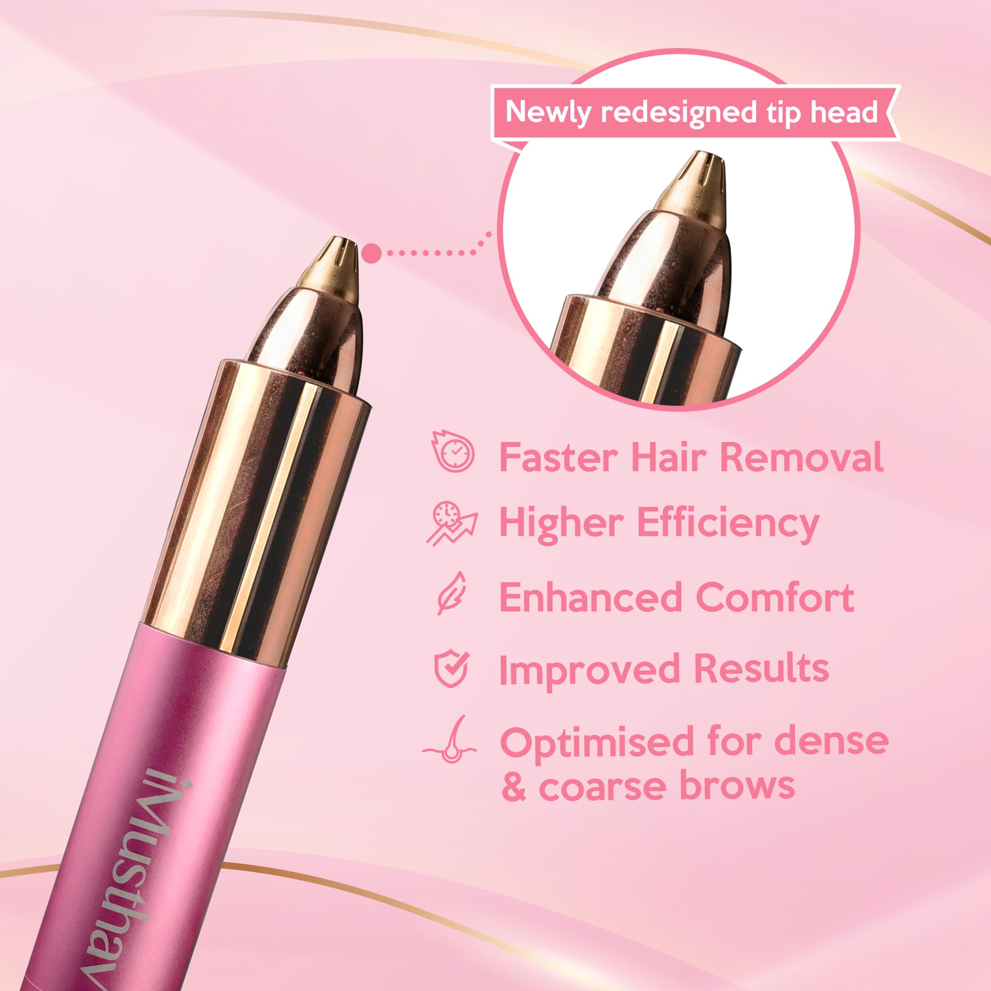 iMusthav Eyebrow Trimmer for Women, Precise & Painless Eyebrow Razor with LED Light, Electric Facial Hair Remover for Flawless Brows, Lip & Face, Battery Operated, Travel-Friendly, Gold-Plated Design